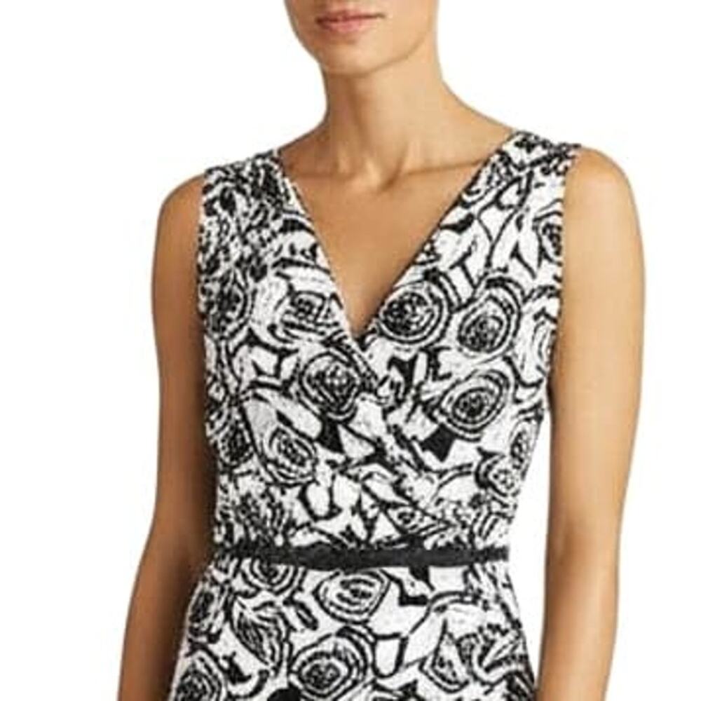 Anne Klein Black White Sheath Dress Size XL Sleeveless Knee Length Belted New